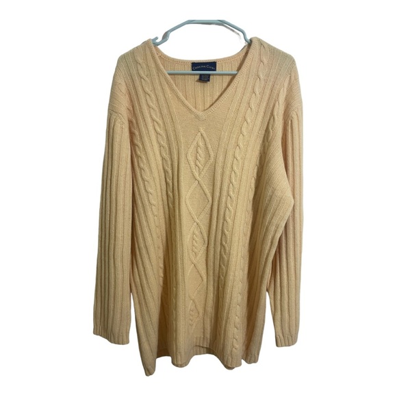 Charter Club V-neck cable knit sweater light yellow lambswool Angora X-Large - Picture 1 of 8